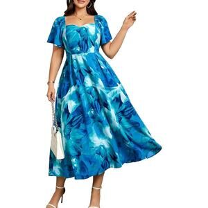 NEW Plus Size Floral Maxi Dress Size Large Plus 10-12 V-Neck Wedding Guest